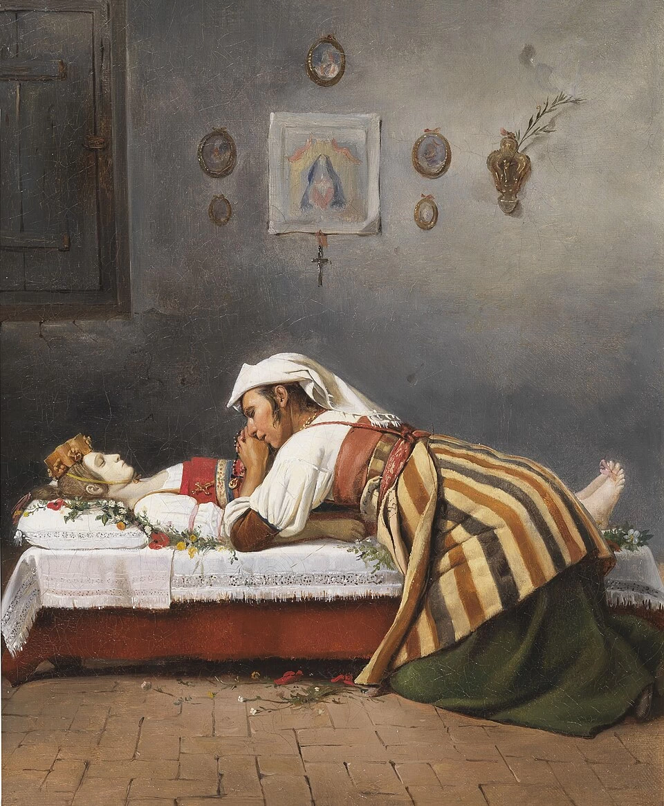 Donna di Sora in lutto per la morte della figlia